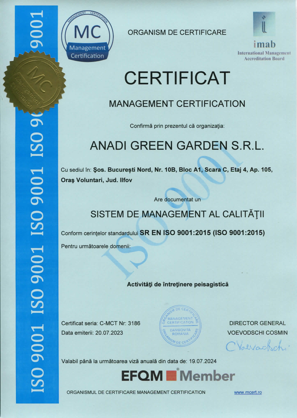 Anadi Green Garden management certification 9001